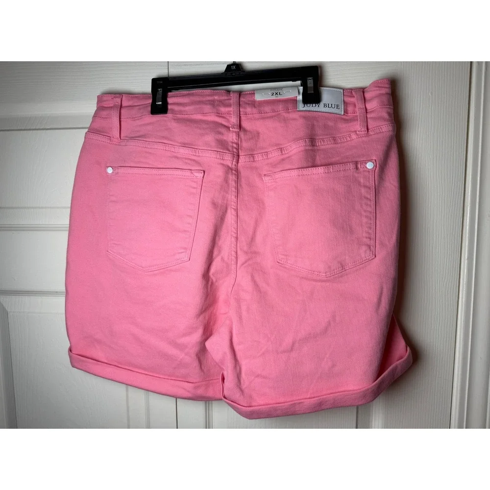 Judy Blue High Waist Pink Garment Dyed Cuffed Denim Shorts JB150285 C 2XL